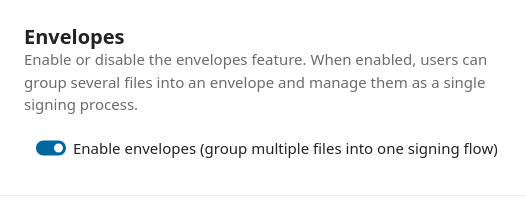 Administration settings to enable or disable envelope usage