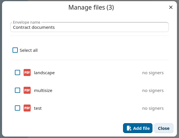 Editing an envelope, changing its name and managing documents
